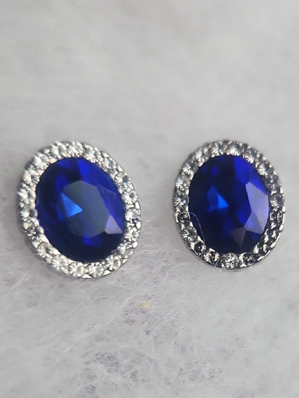 Classic Blue Crystal Halo Stud Earrings - EUC